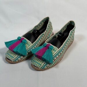 T Taniba Woven Tassel Flats Size 7 Boho Chic Slip On Shoes